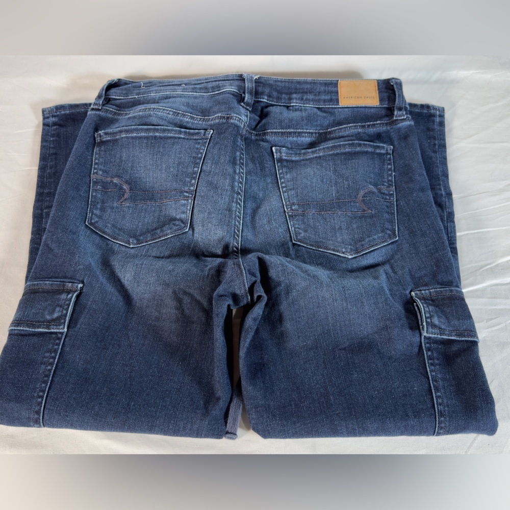 American Eagle Hi-rise jeggings Cargo Denim Pants w!Utility Pockets so 14 short - Picture 4 of 7